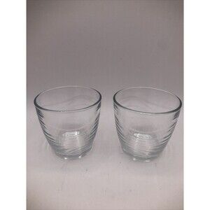2 Libbey Glass Co. Orbita Wavy Lowball Rocks Glasses - Good Condition